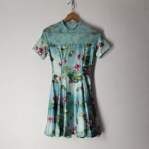BlackMilk Sanity Check Sheer Splice Dress Fit Flare floral water lily zs S New